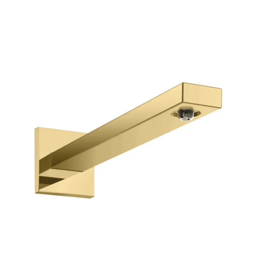 Hansgrohe Brausearm mit rechteckigem Schaft und glatter Oberfläche in Polished Gold Optic, zur Wandmontage geeignet.
